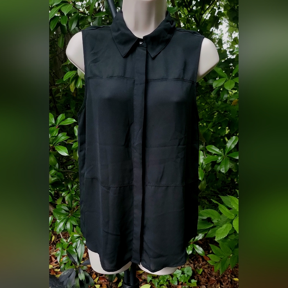 Deep Ebony, Semi-Opaque, Tailored Sleeveless Tunic- Size Medium.